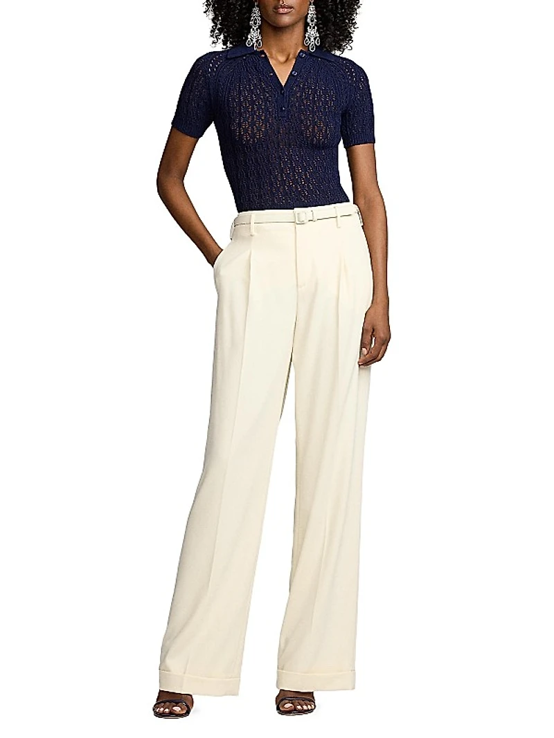 Silk Openwork Knit Polo Shirt