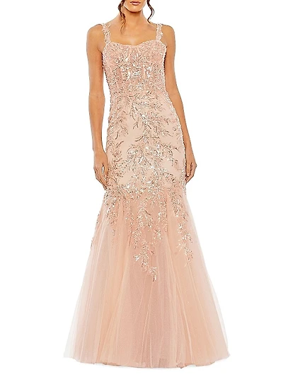 Embellished Tulle Corset Trumpet Gown