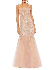 Embellished Tulle Corset Trumpet Gown