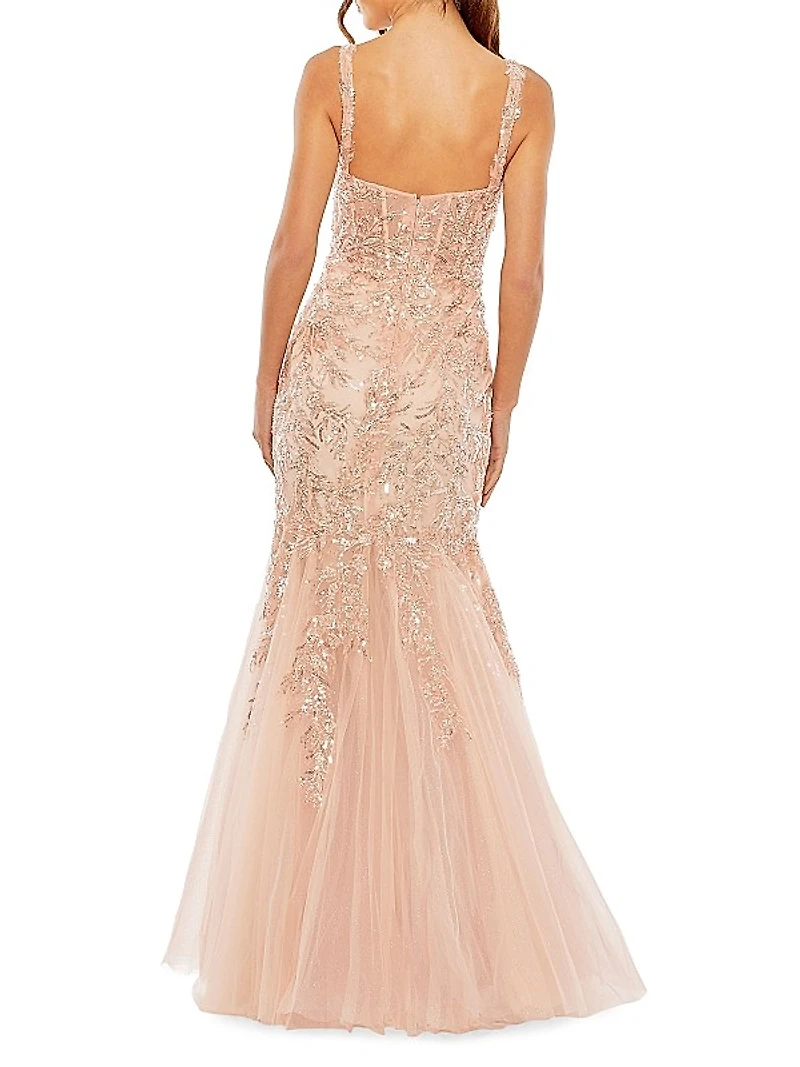 Embellished Tulle Corset Trumpet Gown