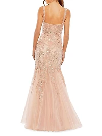 Embellished Tulle Corset Trumpet Gown
