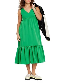 V-Neck Cotton Midi-Dress