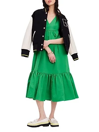 V-Neck Cotton Midi-Dress