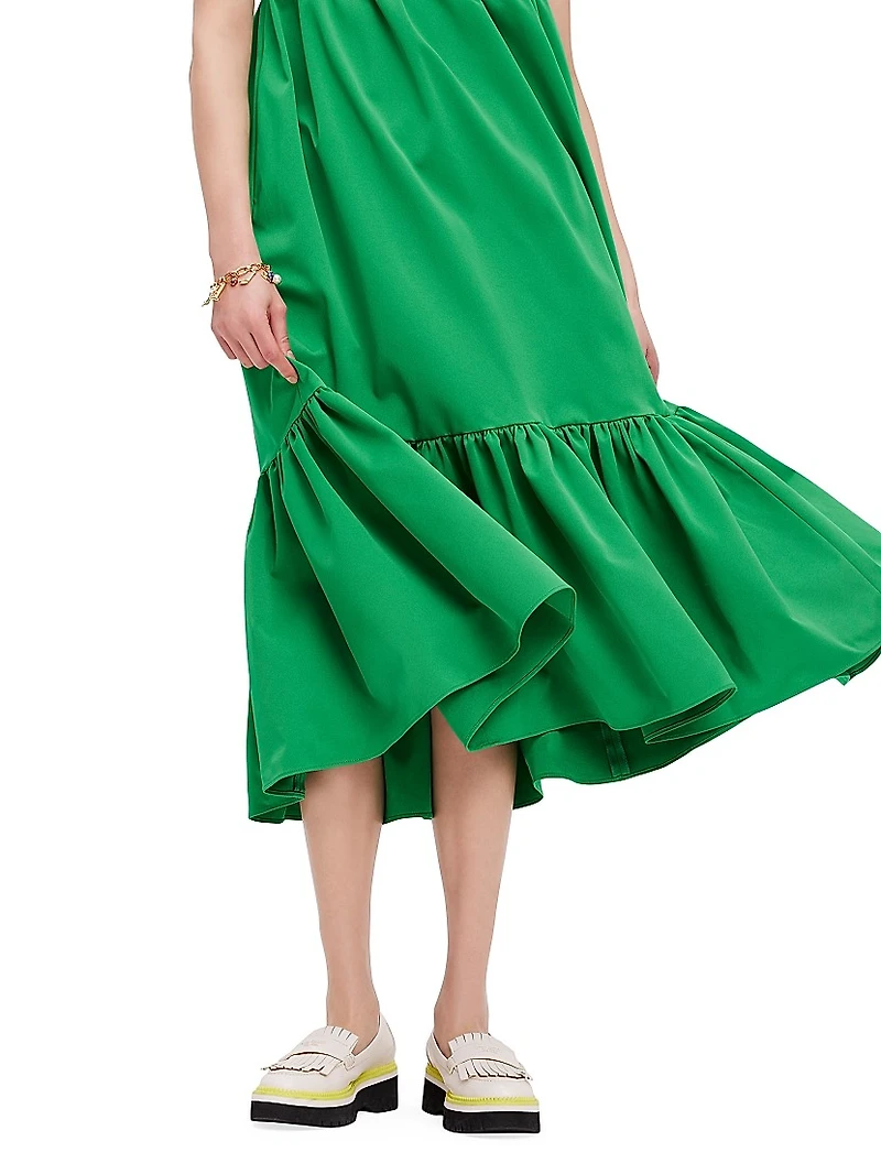V-Neck Cotton Midi-Dress