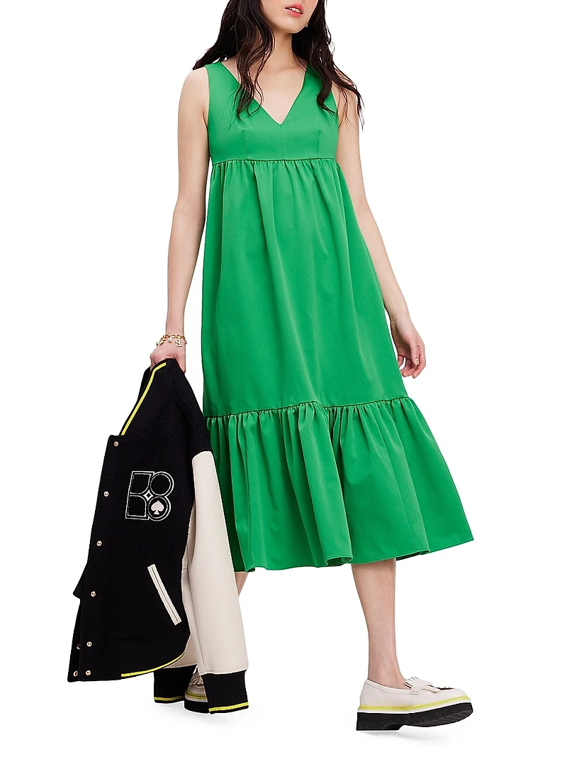 V-Neck Cotton Midi-Dress