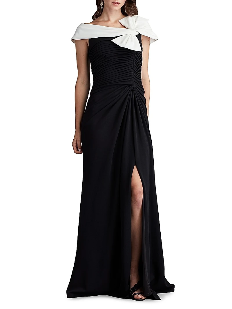 Knotted Bow & Gathered Crepe Gown