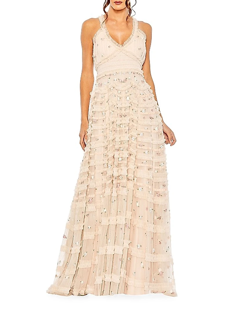 Embroidered Tulle Gown