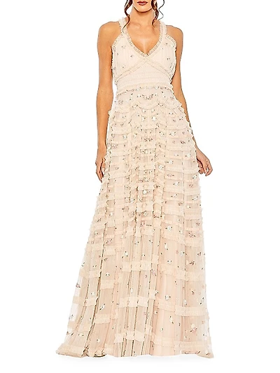 Embroidered Tulle Gown