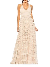 Embroidered Tulle Gown