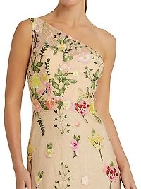 One-Shoulder Floral Embroidered Gown