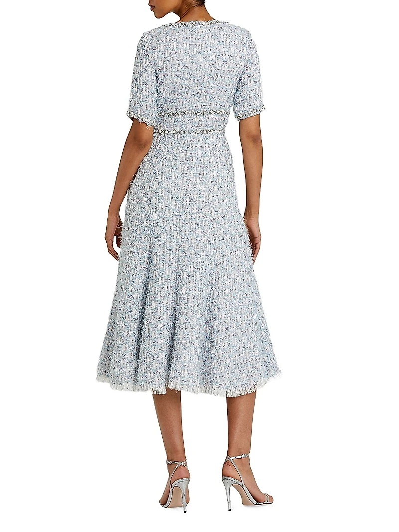 Beaded Tweed Midi-Dress
