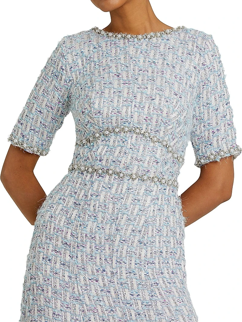 Beaded Tweed Midi-Dress