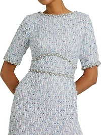 Beaded Tweed Midi-Dress
