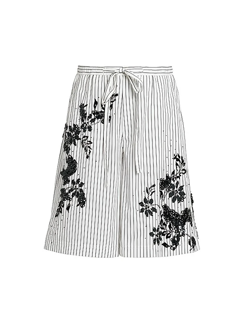 Striped Embellished Embroidered Shorts
