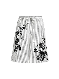 Striped Embellished Embroidered Shorts