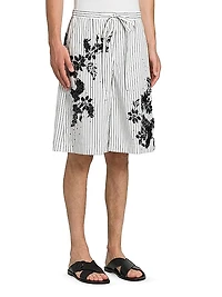 Striped Embellished Embroidered Shorts