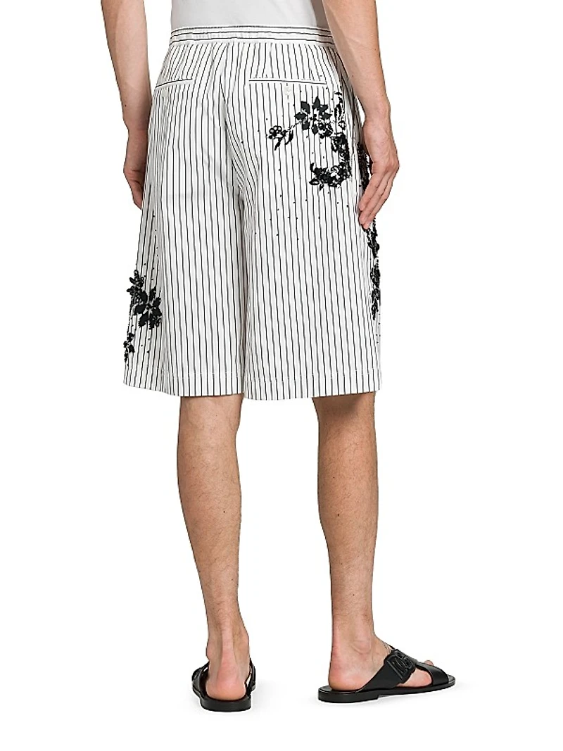 Striped Embellished Embroidered Shorts