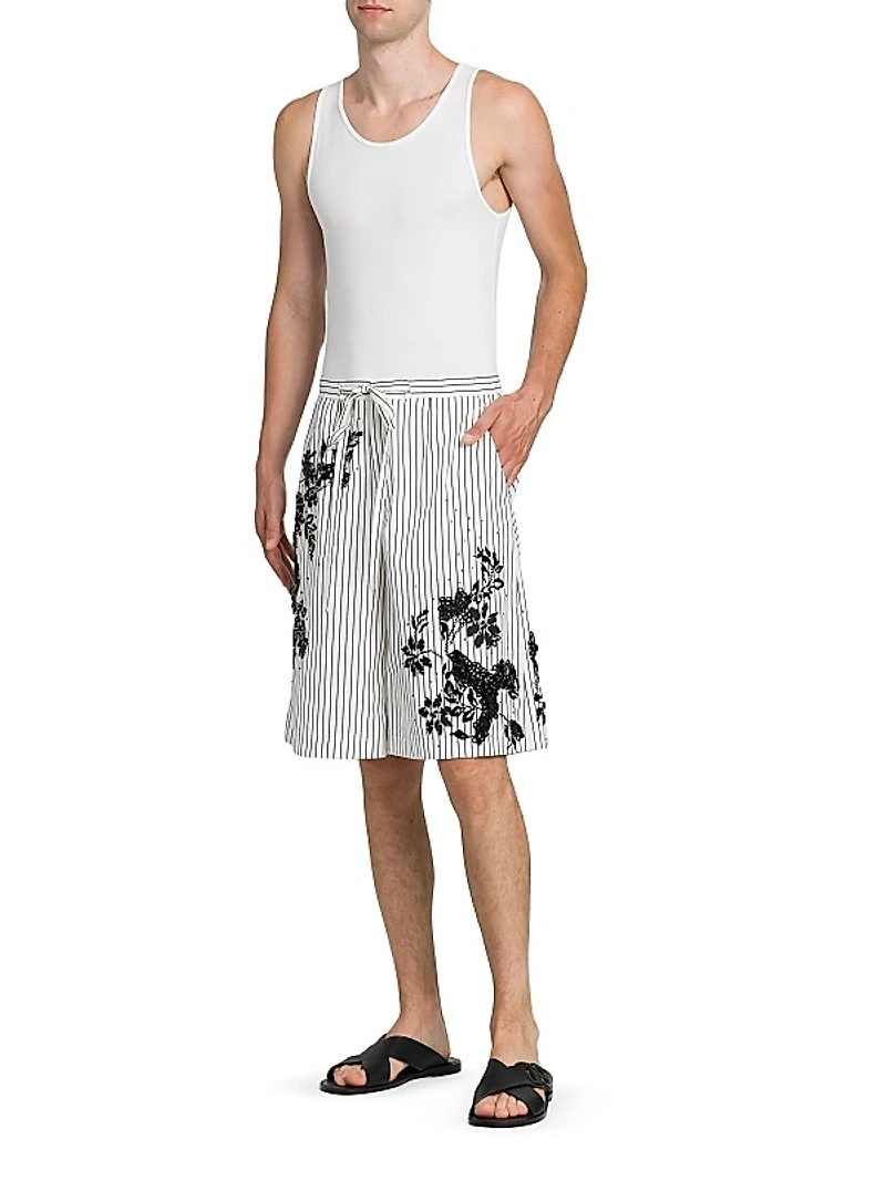 Striped Embellished Embroidered Shorts