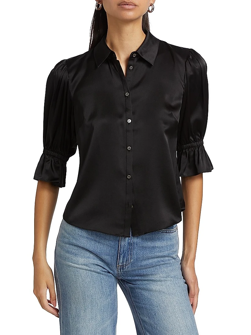 Fiona Silk Puff-Sleeve Blouse
