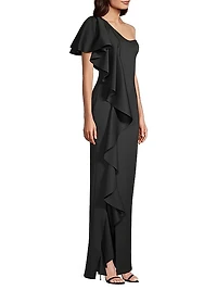 Eve Percy Ruffled One-Shoulder Gown