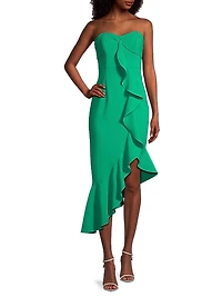 Twill Asymmetric Midi-Dress