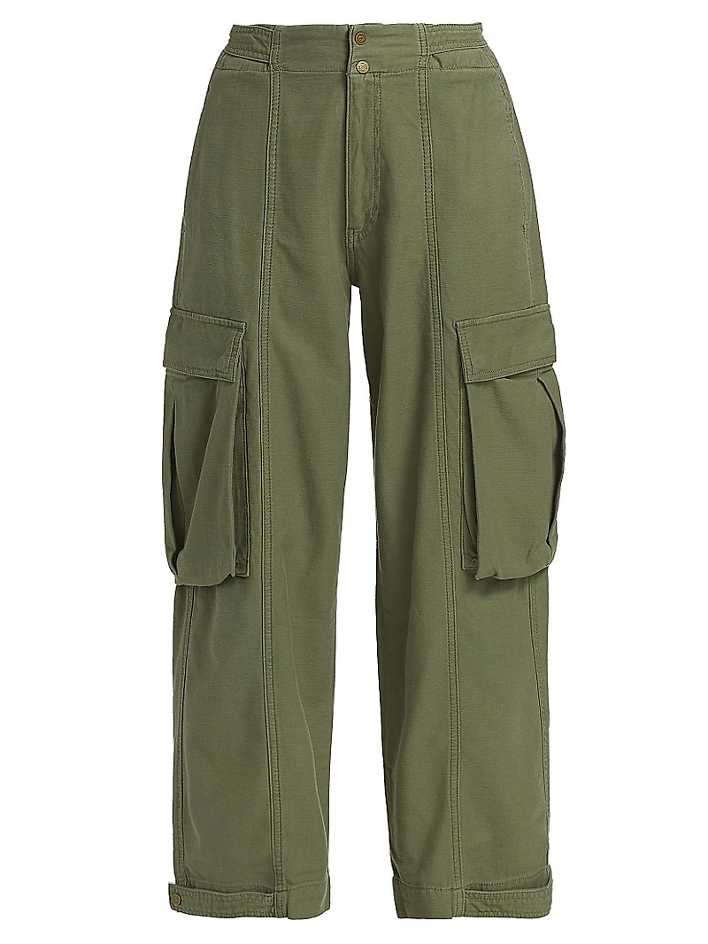 Pleated Wide-Leg Cargo Pants