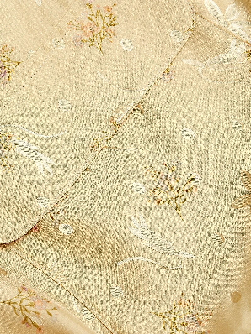 Silk Jacquard Button-Front Blouse