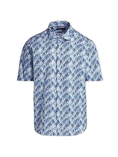 COLLECTION Watercolor Floral Cotton Short-Sleeve Shirt