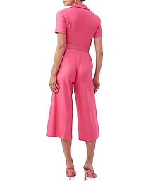 Jannise Belted Stretch Wide-Leg Crop Jumpsuit