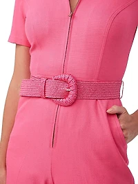 Jannise Belted Stretch Wide-Leg Crop Jumpsuit