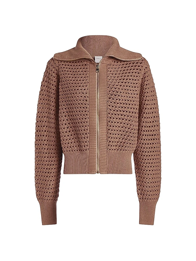 Eloise Cotton Open-Knit Zip Cardigan