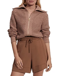 Eloise Cotton Open-Knit Zip Cardigan