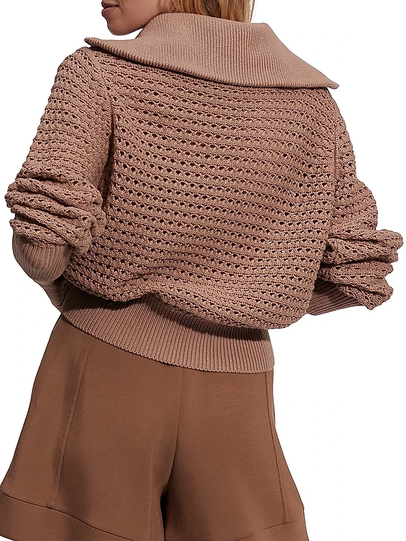 Eloise Cotton Open-Knit Zip Cardigan