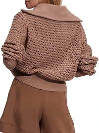 Eloise Cotton Open-Knit Zip Cardigan