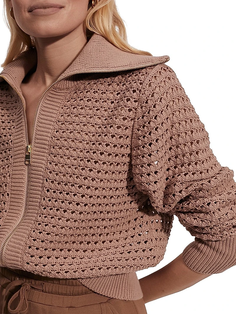 Eloise Cotton Open-Knit Zip Cardigan