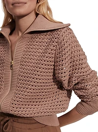 Eloise Cotton Open-Knit Zip Cardigan