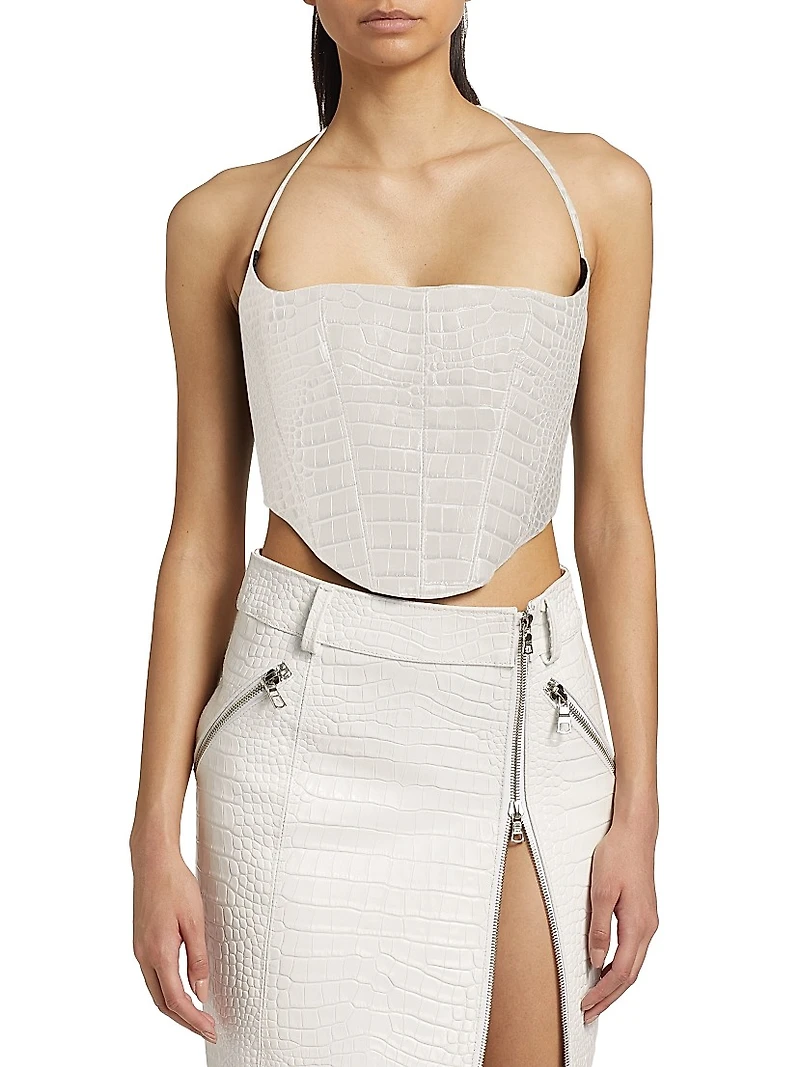 Crocodile-Embossed Leather Bustier