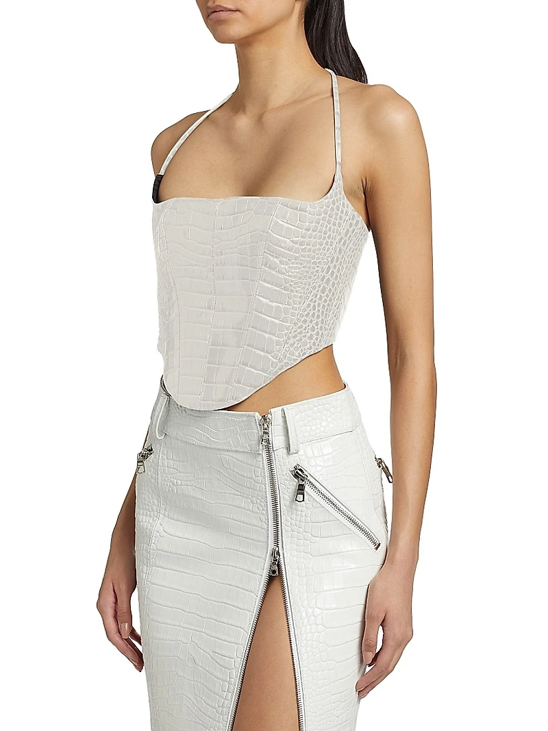 Crocodile-Embossed Leather Bustier