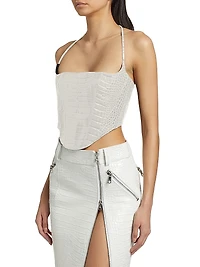 Crocodile-Embossed Leather Bustier