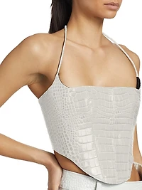 Crocodile-Embossed Leather Bustier