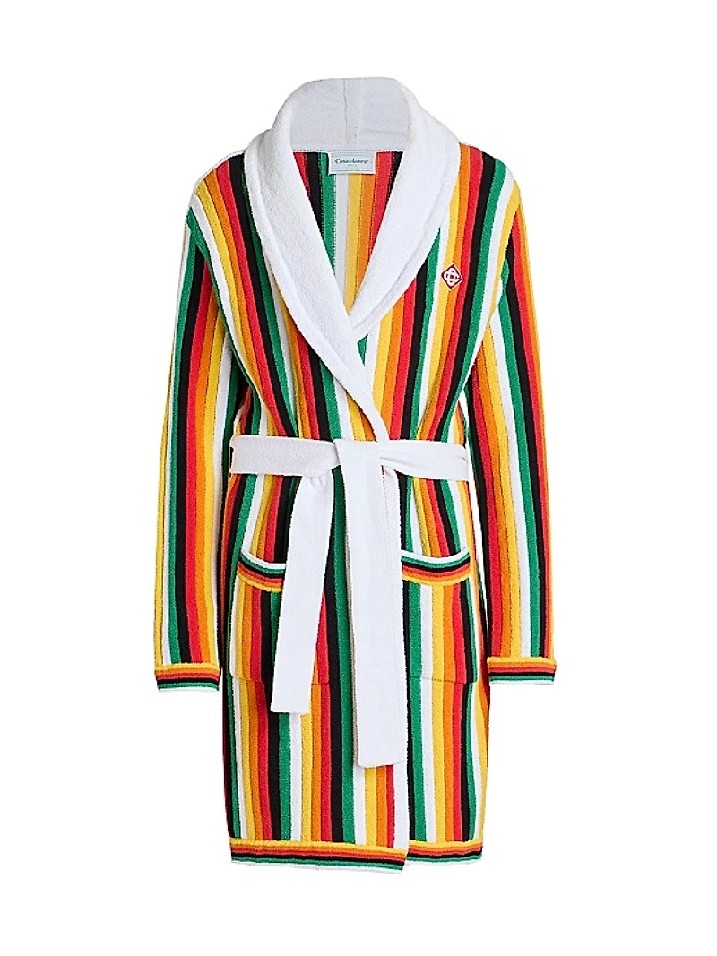 Striped Towelling Tie-Waist Robe