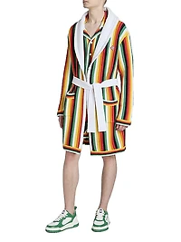 Striped Towelling Tie-Waist Robe