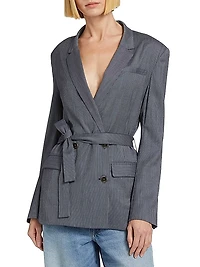 Smoking Wool-Blend Tie-Waist Double-Breasted Blazer