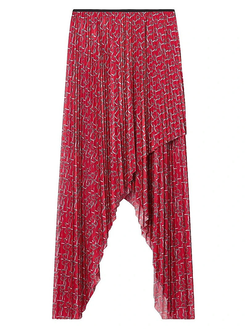 Horsebit Print Handkerchief Midi-Skirt