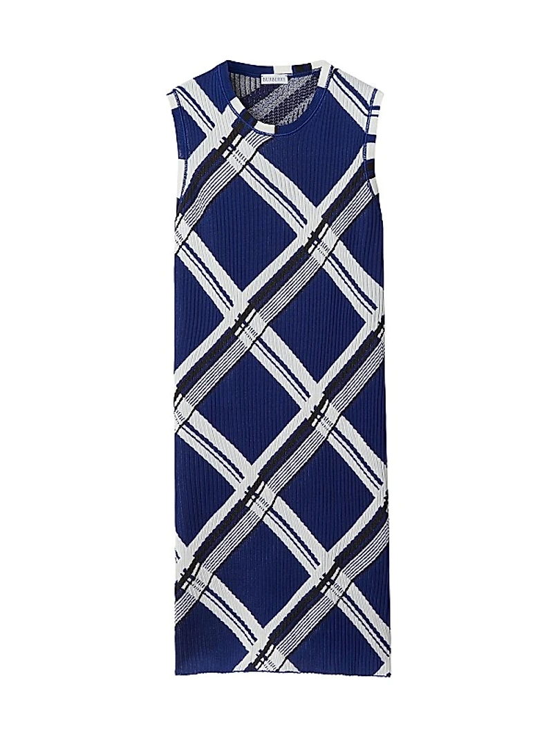 Check Rib-Knit Silk Dress
