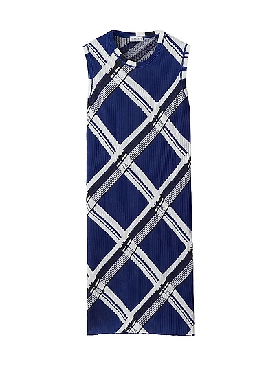Check Rib-Knit Silk Dress