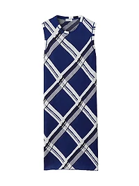 Check Rib-Knit Silk Dress
