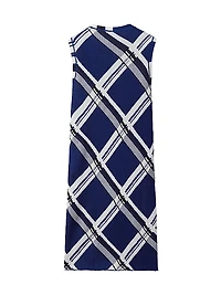 Check Rib-Knit Silk Dress