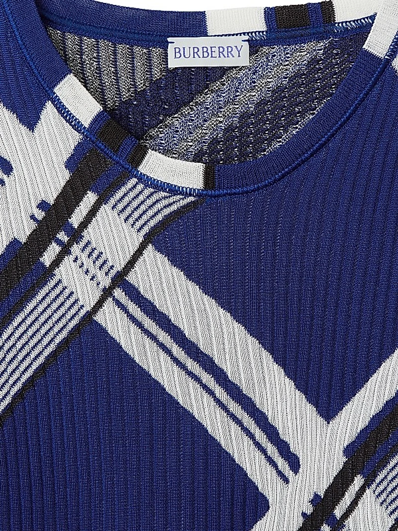 Check Rib-Knit Silk Dress