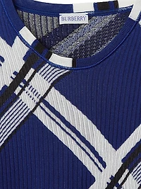 Check Rib-Knit Silk Dress
